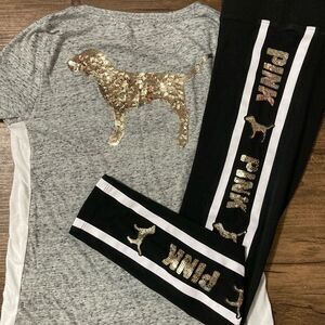 PINK VS BLING DOG TSHIRT / YOGA LEGGINGS OUTFIT SET S